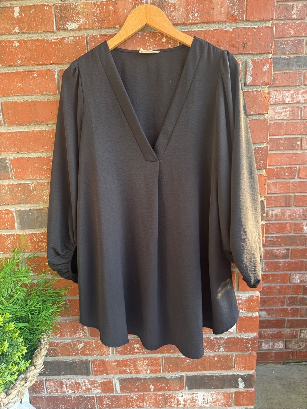 Altar'd State Black V-Neck Balloon Sleeve Dress